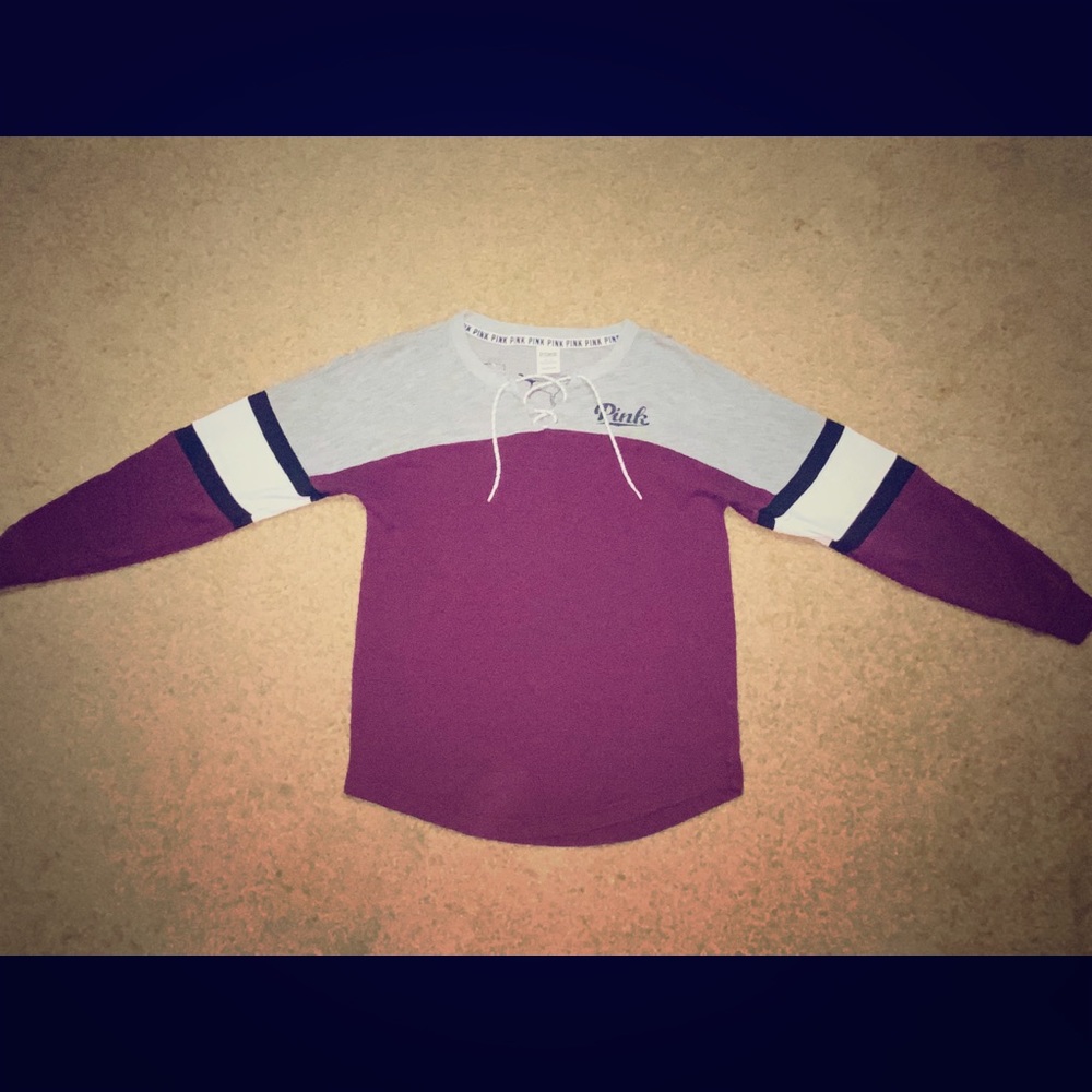 PINK long sleeve lace up tee.
